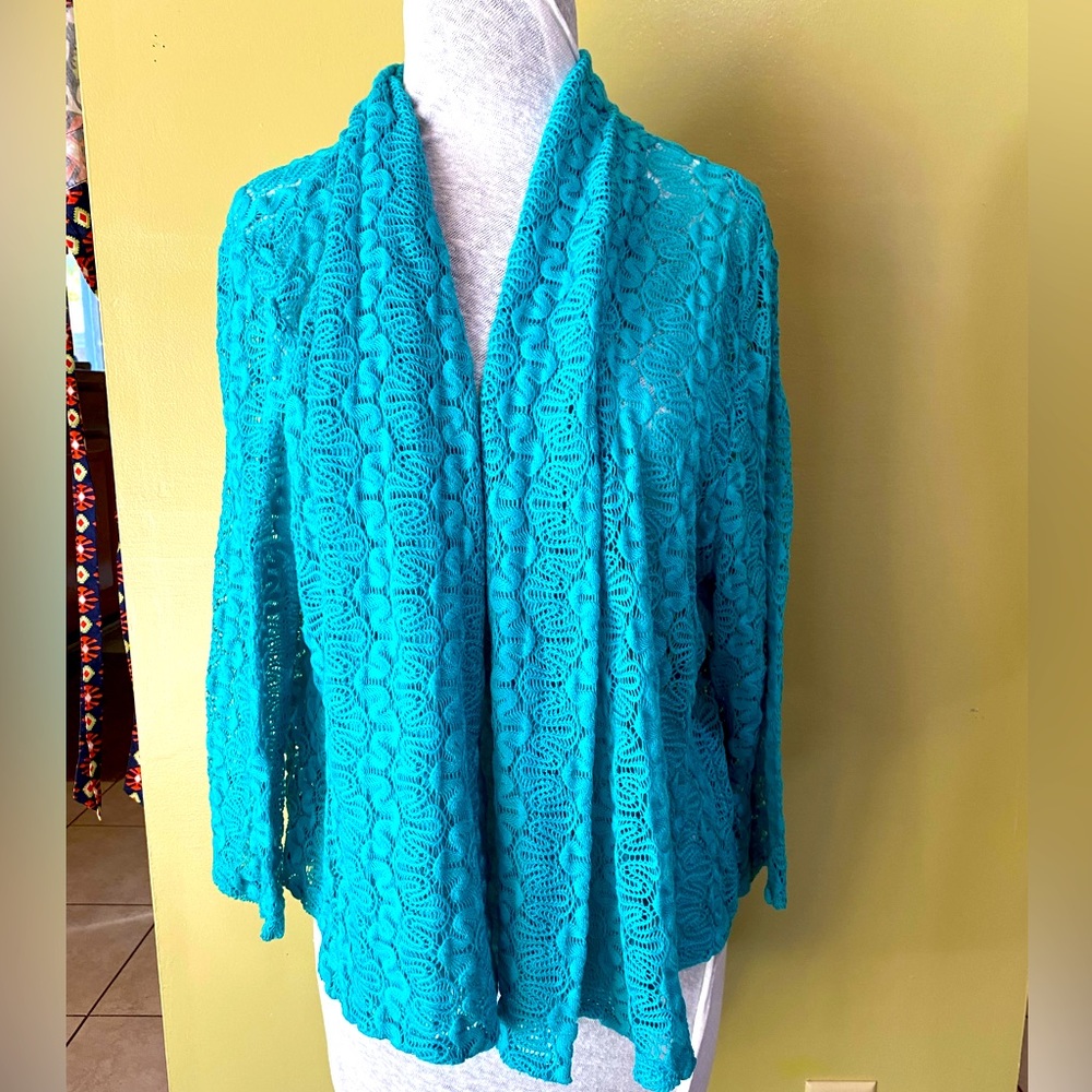 Lacey but stretchy Ruby Rd longsleeve teal top.